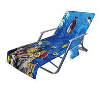 Morbuy Housse de Chaise de Plage Longue en Microfibre, Bleu Impression de Océan Serviette de Plage avec Poches, Housse de Transat Pliable et Légère pour Bain de Soleil, Jardin (Poisson Jaune)