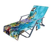 Morbuy Housse de Chaise de Plage Longue en Microfibre, Bleu Impression de Océan Serviette de Plage avec Poches, Housse de Transat Pliable et Légère pour Bain de Soleil, Jardin (Bleu d'eau)