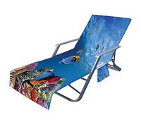 Morbuy Housse de Chaise de Plage Longue en Microfibre, Bleu Impression de Océan Serviette de Plage avec Poches, Housse de Transat Pliable et Légère pour Bain de Soleil, Jardin (océan Bleu)