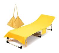 Morbuy Housse de Chaise de Plage Longue en Microfibre, Serviette de Plage avec Poches de Rangement, Housse de Transat Pliable et Légère pour Bain de Soleil, Jardin (Jaune)