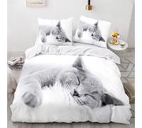 Morbuy Housse de Couette avec Taies d'oreillers 65 x 65 cm, 3D Imprimé Chaton Sets de Housse de Couette en Microfibre Parure de Lit pour Enfants et Adultes (220x240cm,Chaton Gris)