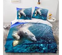 Morbuy Housse de Couette avec Taies d'oreillers 65x65cm, Imprimé de Ours Polaire Sets de Housse de Couette en Microfibre Parure de Lit 1 ou 2 Personnes (220x240cm,Ours Polaire Qui nage)