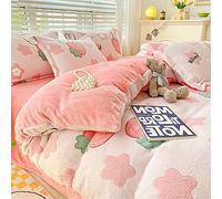 Morbuy Housse de Couette en Flanelle, Réversible Epaisse Douce Couverture en Polaire, Chaude pour Hiver Couverture de Lit Jeté de Canapé - Non Taies d'oreiller (150x200cm,Lapin aux Fraises)