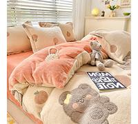 Morbuy Housse de Couette en Flanelle, Réversible Epaisse Douce Couverture en Polaire, Chaude pour Hiver Couverture de Lit Jeté de Canapé - Non Taies d'oreiller (150x200cm,Ours Orange)