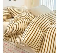 Morbuy Housse de Couette Flanelle, Housse de Couette en Polaire Douce Réversible Couverture Hiver Chaude Epaisse 1-2 Personne Couverture de Lit (Rayure Marron,180x220cm)