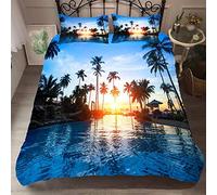 Morbuy Housse de Couette Parure de Lit 2 Personnes, 3D Vagues de l'océan Imprimé Microfibre Ensemble de Literie avec Housses de Couettes Taies d'oreillers (140x200cm -2pcs,Bleu Coconut Grove)