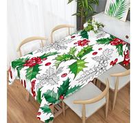Morbuy Houx de Noël Nappe Anti Taches Rectangulaire, Nappe de Table de Fête Imperméable Nappes Infroissable Couverture de Table à Manger pour Decoration Nouvelle Année (140x260cm,Fruits Rouges)