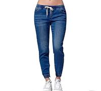 Morbuy Jean Femme Taille Haute Grande Taille, Stretch Skinny Slim Sexy Déchiré Troué Crayon Pantalons Droit Bootcut Push Up Boyfriend Denim Pants Casual Rétro (M, Bleu foncé)
