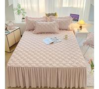 Morbuy Jupe de Lit à Volant 150x200 180x200 200x220, Jupe de Lit Cache Sommier avec Cantonnière Drap Housse avec Taie d'oreiller Microfibre Doux Ourlet Élastique Drap (Rose Clair,180x200cm)