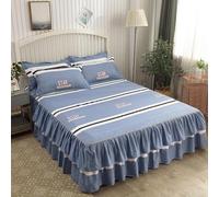 Morbuy Jupe de Lit à Volant 150x200 180x200 200x220, Jupe de Lit Cache Sommier avec Cantonnière Drap Housse avec Taie d'oreiller Microfibre Doux Ourlet Élastique Drap (Rayures Tendance,180x220cm)