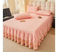 Morbuy Jupe de Lit à Volant 150x200 180x200 200x220, Jupe de Lit Cache Sommier avec Cantonnière Drap Housse avec Taie d'oreiller Microfibre Doux Ourlet Élastique Drap (AX29 Rose Clair,180x220cm)