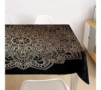 Morbuy Mandala Nappe Rectangulaire Anti Tache Nappe de Table Imperméable Lavable et Facile d'entretien pour Ménage Table Basse Jardin Extérieure Picnic (Or Noir,140x240cm)