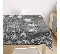 Morbuy Mandala Nappe Rectangulaire Imprimé Anti Tache Nappe de Table Imperméable Lavable et Facile d'entretien pour Ménage Table Basse Jardin Extérieure (Gris foncé,140x260cm)