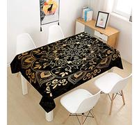 Morbuy Mandala Nappe Rectangulaire Nappe de Table Imperméable Anti Tache Lavable et Facile d'entretien Nappes pour Ménage Table Basse Jardin Extérieure (Fleur d'or,140x240cm)