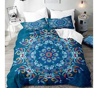 Morbuy Mandala Parure de Lit, Ensemble de Literie 1/2 Personnes en Microfibre avec Taies d'oreillers + Housses de Couettes pour Adultes Enfants (Bleu,220x240cm)