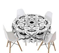Morbuy Mandala Rondes Nappes Anti Taches, Imprimé Nappes Rondes Lavable et Facile d'entretien, Imperméable Polyester Nappe de Table pour Cuisine Jardin Fête (Blanche,Diamètre 200cm)