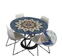Morbuy Mandala Rondes Nappes avec Bord Élastique, Imprimé Nappes Rondes Anti Taches Lavable, Imperméable Polyester Nappe de Table pour Cuisine Jardin Fête Table (Bleu Gris,120cm)