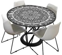 Morbuy Mandala Rondes Nappes avec Bord Élastique, Imprimé Nappes Rondes Anti Taches Lavable, Imperméable Polyester Nappe de Table pour Cuisine Jardin Fête Table (Gris Noir,180cm)