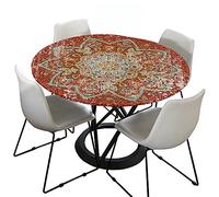 Morbuy Mandala Rondes Nappes avec Bord Élastique, Imprimé Nappes Rondes Anti Taches Lavable, Imperméable Polyester Nappe de Table pour Cuisine Jardin Fête Table (Rouge Vintage,120cm)