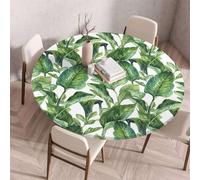 Morbuy Nappe avec Bord Élastique pour Table Ronde, Motif Feuille Verte 3D Nappe Ronde Imperméable Anti Tache Couverture de Table Nappes pour Fête Cuisine (Feuille de bananier,Diamètre 130cm)