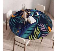 Morbuy Nappe avec Bord Élastique pour Table Ronde, Motif Feuille Verte 3D Nappe Ronde Imperméable Anti Tache Couverture de Table Nappes pour Fête Cuisine (Oiseau,Diamètre 170cm)