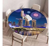 Morbuy Nappe avec Bord Élastique pour Table Ronde, Motif Paysage 3D Nappe Ronde Imperméable Anti Tache Couverture de Table Nappes pour Decoration Fête Cuisine Jardin (Feux d'artifice A,170cm)