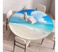 Morbuy Nappe avec Bord Élastique pour Table Ronde, Motif Vague de Mer 3D Nappe Ronde Imperméable Anti Tache Couverture de Table Nappes pour Fête Cuisine Jardin Picnic (Océan,110cm)