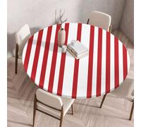 Morbuy Nappe avec Bord Élastique pour Table Ronde, Style Rayures Nappe Ronde Imperméable Anti Tache Couverture de Table Nappes pour Fête Cuisine Jardin Picnic (Rouge,Diamètre 120cm)