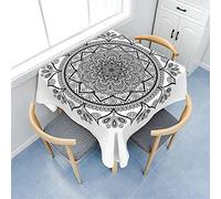 Morbuy Nappe de Table Carrée, Style Mandala Nappes Imperméables Anti Tache Infroissable Nappe Lavable pour Decoration Salle à Manger Cuisine Jardin Picnic Exterieur (Blanc,90x90cm)