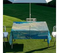Morbuy Nappe Extérieur avec Trou pour Parasol, Série Marbre Bleu Nappe Extérieur Imperméable Anti Tache Rectangulaire avec Fermeture Éclair, Couverture Table de Jardin (Style 10,259x152cm)