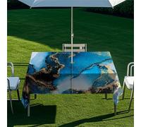 Morbuy Nappe Extérieur avec Trou pour Parasol, Série Marbre Bleu Nappe Extérieur Imperméable Anti Tache Rectangulaire avec Fermeture Éclair, Couverture Table de Jardin (Style 1,213x152cm)
