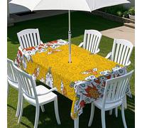 Morbuy Nappe Extérieur avec Trou pour Parasol, Style Ethnique Nappe Extérieur Imperméable Anti Tache Rectangulaire avec Fermeture Éclair, Couverture Table de Jardin (Style ethnique 2,259x152cm)