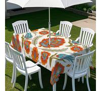 Morbuy Nappe Extérieur avec Trou pour Parasol, Style Ethnique Nappe Extérieur Imperméable Anti Tache Rectangulaire avec Fermeture Éclair, Couverture Table de Jardin (Style ethnique 1,259x152cm)