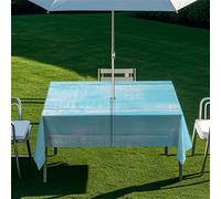 Morbuy Nappe Extérieur avec Trou pour Parasol, Style Planche en Bois 3D Nappe Imperméable Anti Tache Rectangulaire avec Fermeture Éclair, Couverture Table de Jardin (Bleu clair,259x152cm)