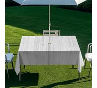 Morbuy Nappe Extérieur avec Trou pour Parasol, Style Planche en Bois 3D Nappe Imperméable Anti Tache Rectangulaire avec Fermeture Éclair, Couverture Table de Jardin (Gris clair,259x152cm)
