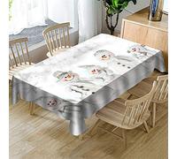 Morbuy Nappe Noël Rectangulaire, 3D Bonhomme de Neige Imprimé Nappes Imperméable Anti Taches Étanche à l'huile Lavable pour Fête Decoration Ménage Jardin Picnic (Famille,140x140cm)