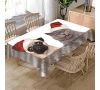 Morbuy Nappe Noël Rectangulaire, Fête Style 3D Imprimé Nappes Imperméable Anti Taches Étanche à l'huile Lavable pour Fête Decoration Ménage Jardin Picnic (Chiens et Chats,140x210cm)