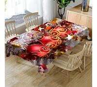 Morbuy Nappe Noël Rectangulaire, Fête Style 3D Imprimé Nappes Imperméable Anti Taches Étanche à l'huile Lavable pour Fête Decoration Ménage Jardin Picnic (Balle Rouge,140x180cm)