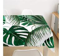 Morbuy Nappe Rectangulaire Anti Tache Imperméable, 3D Feuilles Imprimé Nappes Infroissable Anti-Salissure Lavable pour Decoration Cuisine Jardin Picnic Exterieur (Feuille de Monstera,140x240cm)