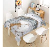 Morbuy Nappe Rectangulaire Anti Tache Nappe de Table 3D Marbre Imprimé Imperméable Lavable et Facile d'entretien Nappes pour Ménage Table Basse Jardin Extérieure (Or Gris,140x160cm)