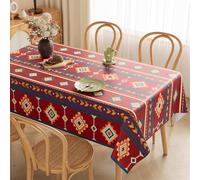 Morbuy Nappe Rectangulaire Imperméable, Nappe en PVC Style Bohème Coloré, Toile Cirée Anti Tache Plastique, Protection Table Extérieur Lavable, pour Salle à Manger Jardin Fête (Rouge,120x160cm)