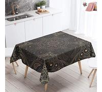Morbuy Nappe Rectangulaire Nappe de Table Imperméable Lavable et Facile d'entretien Bohême Impression pour Ménage Table Basse Cuisine Jardin Extérieure Picnic (Exotique doré,140x260cm)