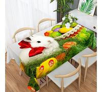 Morbuy Nappe Rectangulaire Pâques, Motif Lapin Nappes Fleurs Herbe Printemps Nappe Imperméable Anti Tache Couverture de Table à Manger pour Decoration Fête Jardin (140x180cm,Arc Rouge)