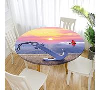 Morbuy Nappe Ronde Anti Taches, Ancre Imprimé Nappe de Table avec Bord Élastique Ajustée, Imperméable Polyester Couverture de Table de pour Cuisine Jardin Fête (Coucher du Soleil,Diamètre 100cm)