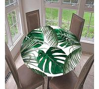 Morbuy Nappe Ronde Anti Taches, Imprimé Feuille Nappe de Table avec Bord Élastique Ajustée, Imperméable Polyester Couverture de Table de pour Cuisine Jardin Fête (Diamètre 90cm,Feuilles Vertes)