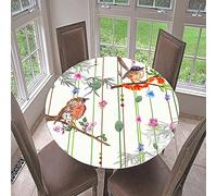 Morbuy Nappe Ronde Anti Taches, Oiseau Imprimé Nappe de Table avec Bord Élastique Ajustée, Imperméable Polyester Couverture de Table de pour Cuisine Jardin Fête (Feuilles de Bambou,Diamètre 120cm)