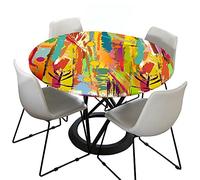 Morbuy Nappe Ronde Anti Taches, Peinture Graffiti Nappe de Table avec Bord Élastique Ajustée, Polyester Couverture de Table de pour Cuisine Jardin Fête (Jaune orangé,Diamètre 120cm)