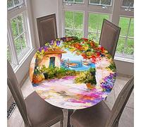 Morbuy Nappe Ronde Anti Taches, Peinture Nappe de Table avec Bord Élastique Ajustée, Imperméable Polyester Couverture de Table de pour Cuisine Jardin Fête (Allée Fleurie,Diamètre 120cm)
