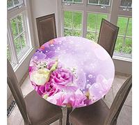 Morbuy Nappe Ronde Anti Taches, Rose Imprimé Nappe de Table avec Bord Élastique Ajustée, Imperméable Polyester Couverture de Table de pour Cuisine Jardin Fête (Fleur Mauve,Diamètre 130cm)