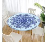 Morbuy Nappe Ronde avec Bord Élastique, Mandala Nappe de Table Anti Taches, Imprimé Polyester Couverture de Table Décorations pour Fête Cuisine Jardin (Diamètre 110cm,Baroque)